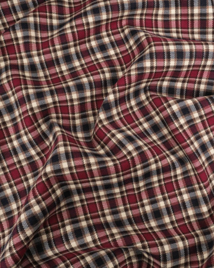 Tissu Tartan Ecossais Stretch Bordeaux et Bleu - Mercerine