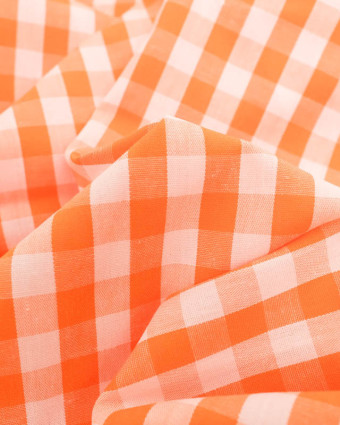 Tissu Coton Vichy Orange Moyens Carreaux - Mercerine