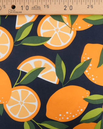 Tissu Déperlant Noir Motif Orange - Mercerine