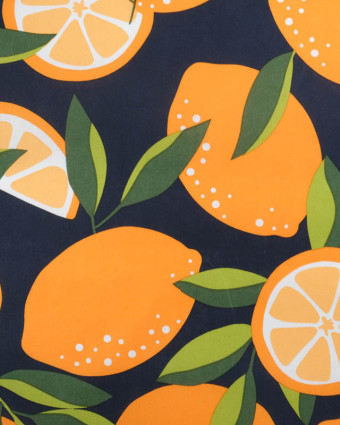 Tissu Déperlant Noir Motif Orange - Mercerine