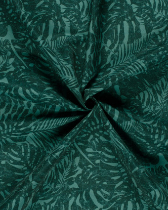 Tissu Short de Bain Déperlant Feuillage Tropical Bleu Vert - Mercerine