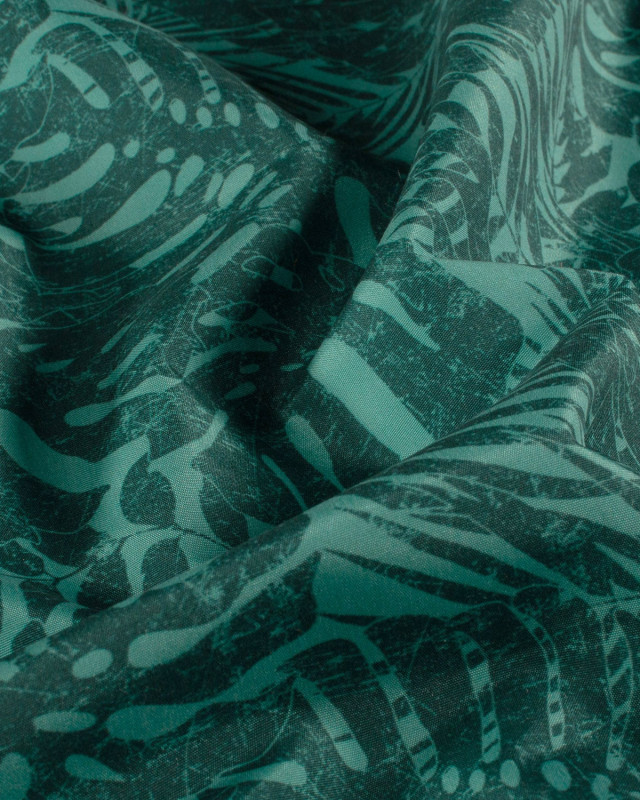 Tissu Short de Bain Déperlant Feuillage Tropical Bleu Vert - Mercerine