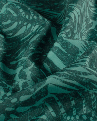 Tissu Short de Bain Déperlant Feuillage Tropical Bleu Vert - Mercerine