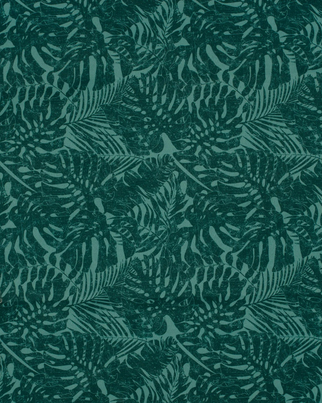 Tissu Short de Bain Déperlant Feuillage Tropical Bleu Vert - Mercerine