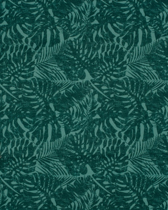 Tissu Short de Bain Déperlant Feuillage Tropical Bleu Vert - Mercerine