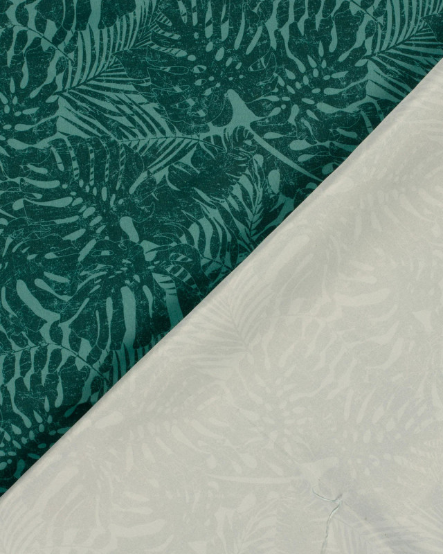 Tissu Short de Bain Déperlant Feuillage Tropical Bleu Vert - Mercerine