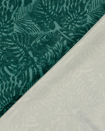 Tissu Short de Bain Déperlant Feuillage Tropical Bleu Vert - Mercerine