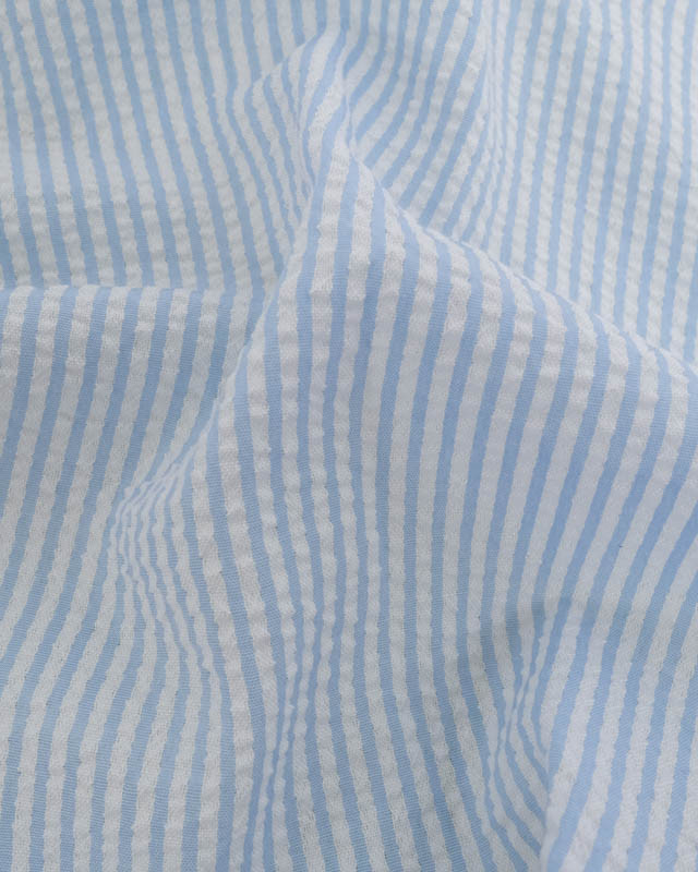 Tissu Seersucker à Rayures Bleu Ciel - Mercerine