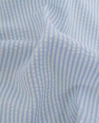 Tissu Seersucker à Rayures Bleu Ciel - Mercerine