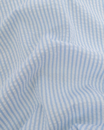 Tissu Seersucker à Rayures Bleu Ciel - Mercerine