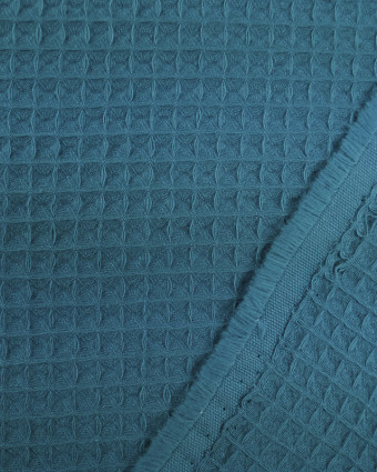 Tissu nid d'abeille bleu pétrole - Tissus en ligne Mercerine