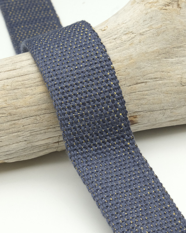 Sangle Bleu Jeans Lurex Argent / Or 3cm Coton - Mercerine