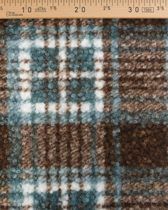 Tissu Bouclette à Carreaux Marron et Bleu - Mercerine