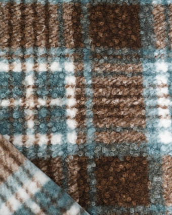Tissu Bouclette à Carreaux Marron et Bleu - Mercerine