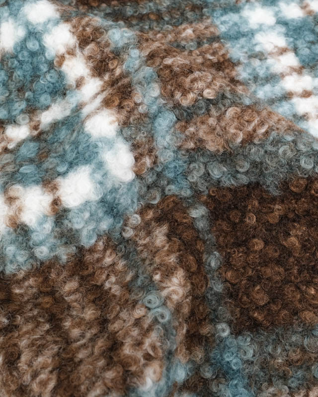 Tissu Bouclette à Carreaux Marron et Bleu - Mercerine