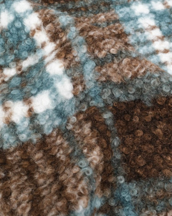Tissu Bouclette à Carreaux Marron et Bleu - Mercerine