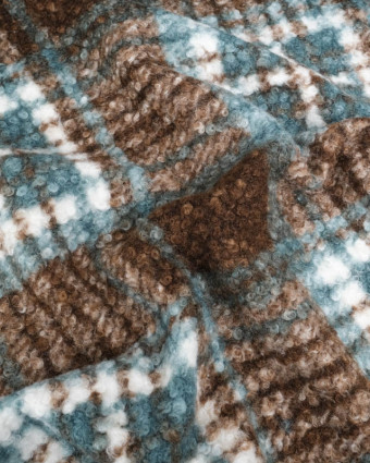 Tissu Bouclette à Carreaux Marron et Bleu - Mercerine