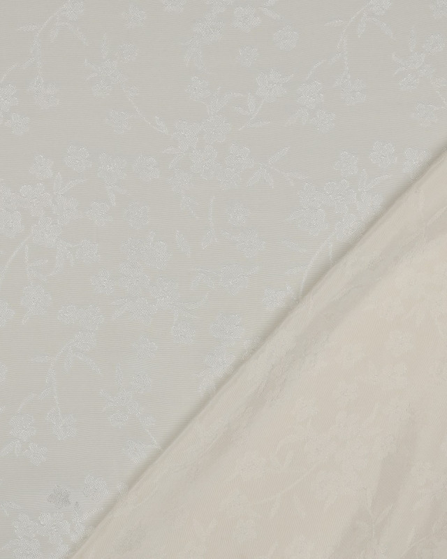Tissu Viscose Jacquard Ecru Motif Ton sur Ton Fleuri Japonisant - Mercerine