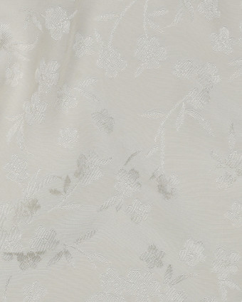 Tissu Viscose Jacquard Ecru Motif Ton sur Ton Fleuri Japonisant - Mercerine