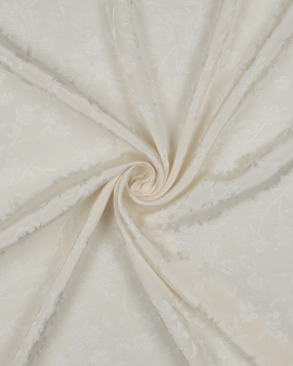 Tissu Viscose Jacquard Ecru Motif Ton sur Ton Fleuri Japonisant - Mercerine