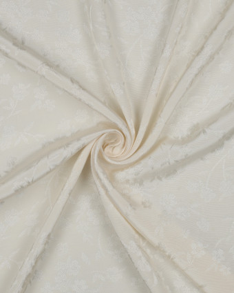 Tissu Viscose Jacquard Ecru Motif Ton sur Ton Fleuri Japonisant - Mercerine