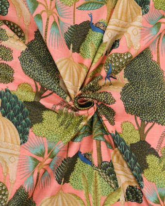 Voile de Coton Esprit Indien Rose Saumon Paon - Mercerine