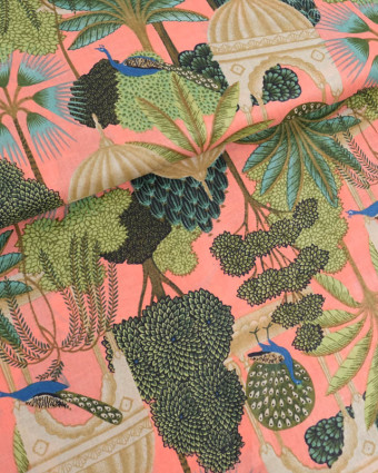 Voile de Coton Esprit Indien Rose Saumon Paon - Mercerine