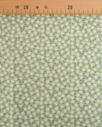 Popeline de Coton Marguerites Sauge - 110 cm - Mercerine