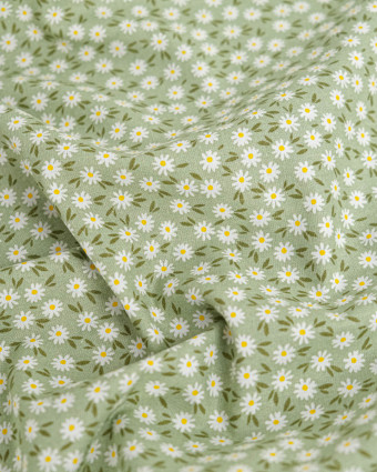 Popeline de Coton Marguerites Sauge - 110 cm - Mercerine