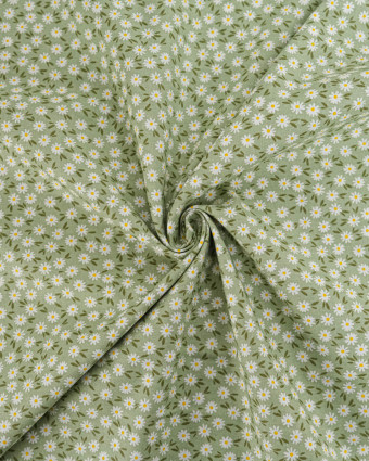 Popeline de Coton Marguerites Sauge - 110 cm - Mercerine