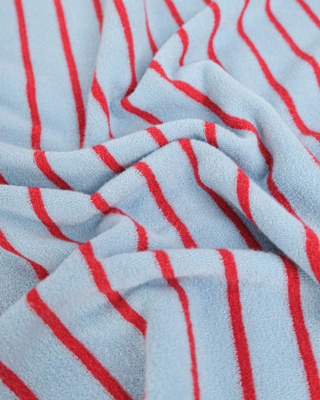 Jersey Mini Eponge Fines Rayures Givré Cerise - Mercerine