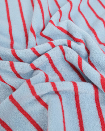 Jersey Mini Eponge Fines Rayures Givré Cerise - Mercerine