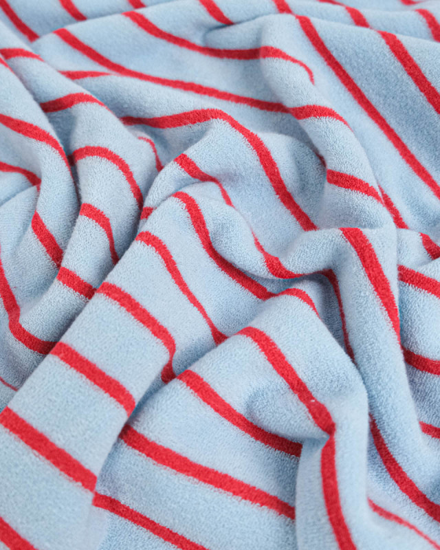 Jersey Mini Eponge Fines Rayures Givré Cerise - Mercerine