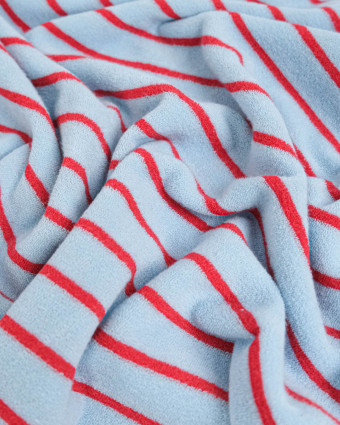 Jersey Mini Eponge Fines Rayures Givré Cerise - Mercerine