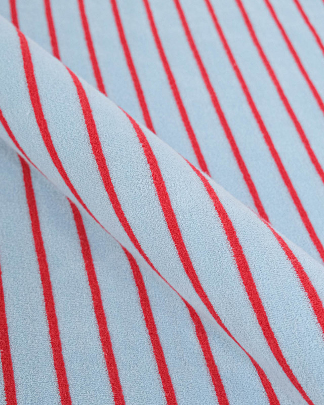 Jersey Mini Eponge Fines Rayures Givré Cerise - Mercerine