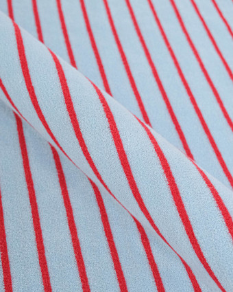 Jersey Mini Eponge Fines Rayures Givré Cerise - Mercerine