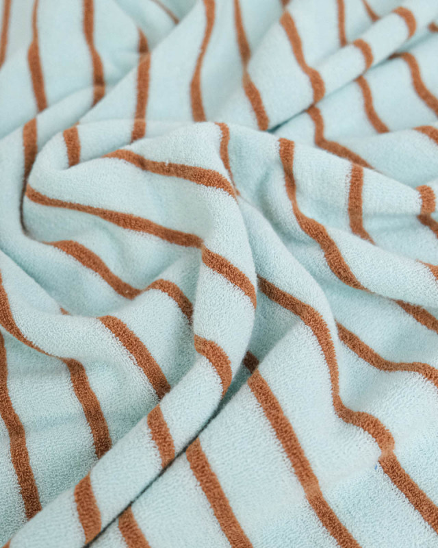 Jersey Mini Eponge Fines Rayures Céladon Caramel - Mercerine