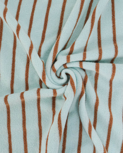 Jersey Mini Eponge Fines Rayures Céladon Caramel - Mercerine