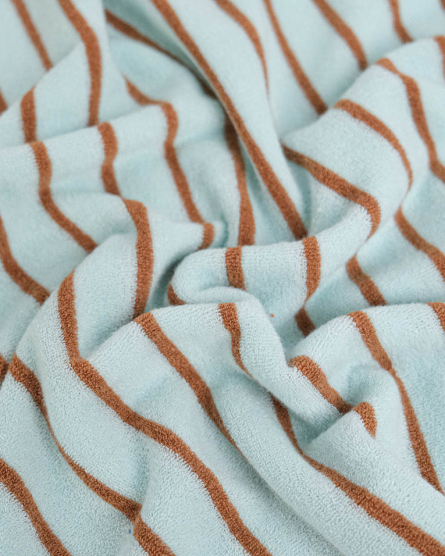 Jersey Mini Eponge Fines Rayures Céladon Caramel - Mercerine