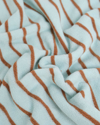 Jersey Mini Eponge Fines Rayures Céladon Caramel - Mercerine