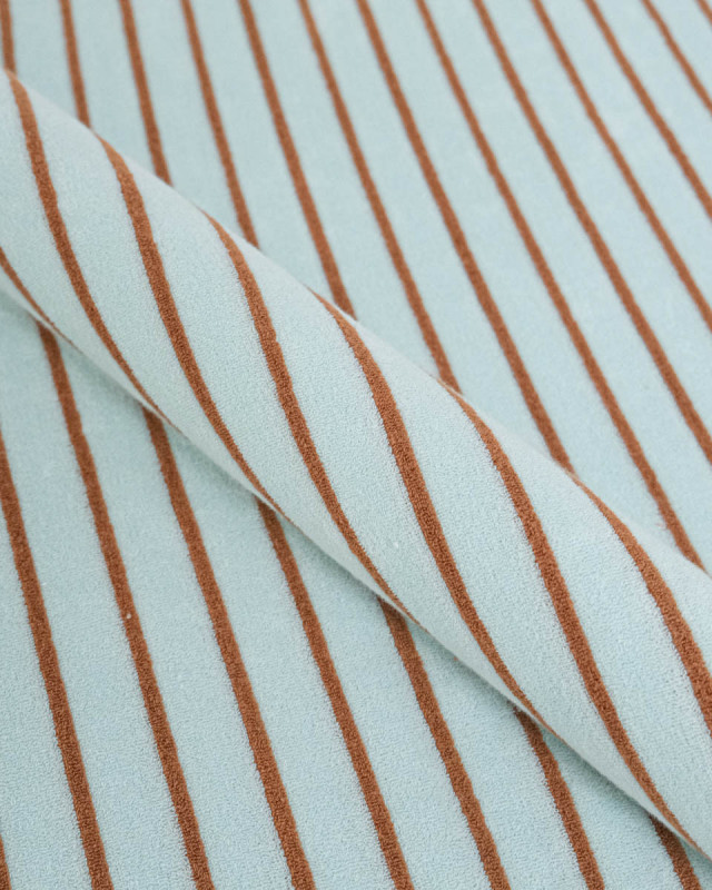 Jersey Mini Eponge Fines Rayures Céladon Caramel - Mercerine