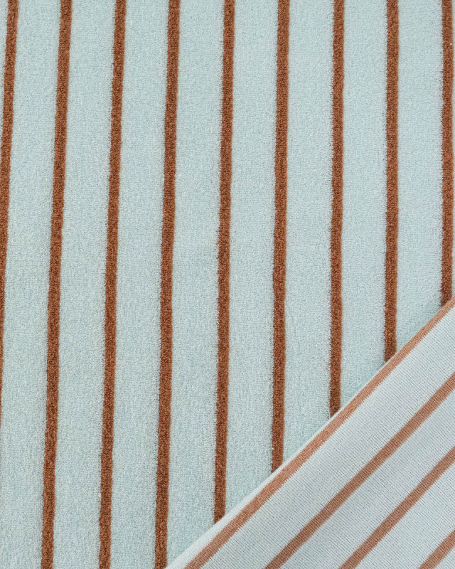 Jersey Mini Eponge Fines Rayures Céladon Caramel - Mercerine