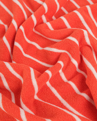 Jersey Mini Eponge Fines Rayures Tangerine Ecru - Mercerine