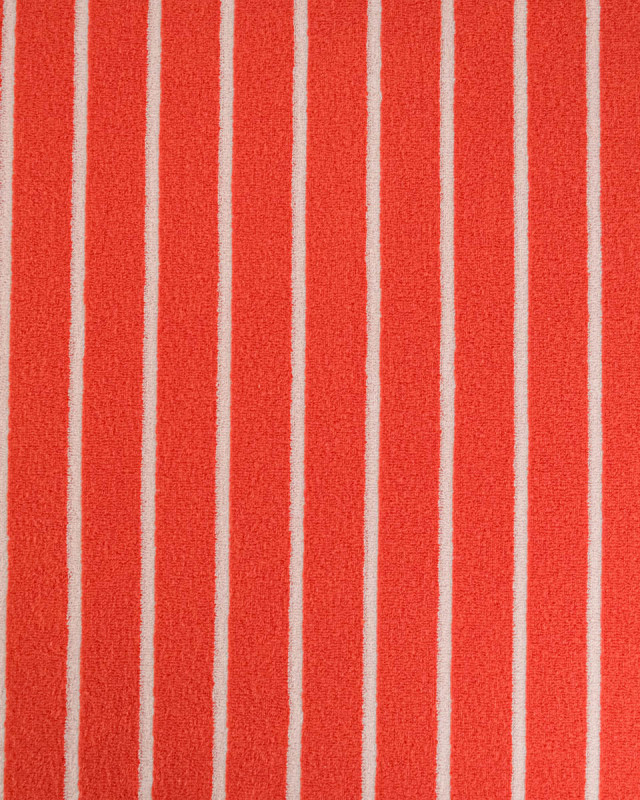 Jersey Mini Eponge Fines Rayures Tangerine Ecru - Mercerine