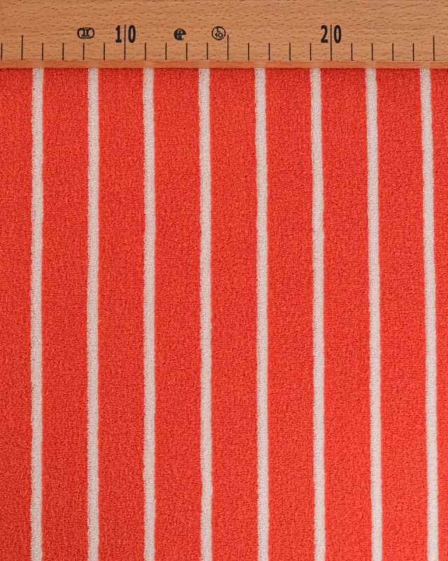 Jersey Mini Eponge Fines Rayures Tangerine Ecru - Mercerine