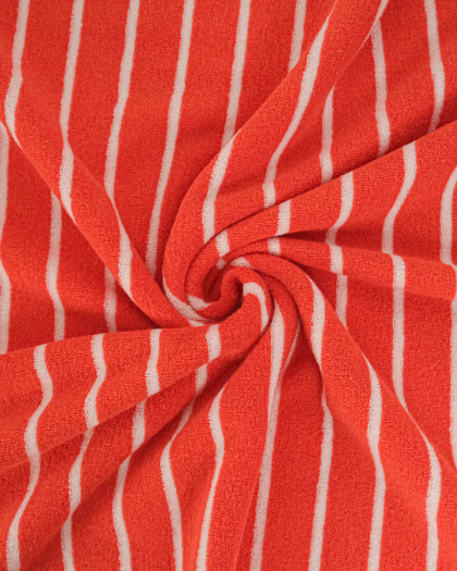 Jersey Mini Eponge Fines Rayures Tangerine Ecru - Mercerine