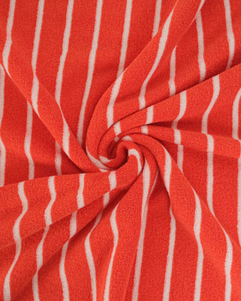 Jersey Mini Eponge Fines Rayures Tangerine Ecru - Mercerine