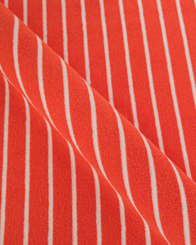 Jersey Mini Eponge Fines Rayures Tangerine Ecru - Mercerine