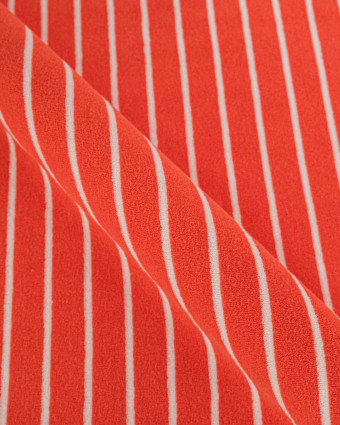 Jersey Mini Eponge Fines Rayures Tangerine Ecru - Mercerine