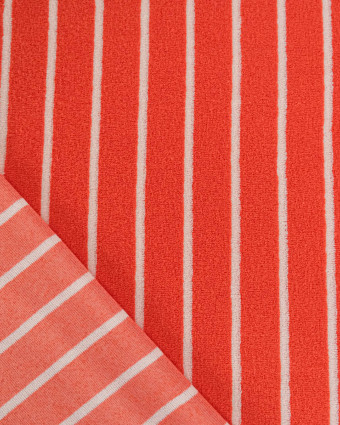 Jersey Mini Eponge Fines Rayures Tangerine Ecru - Mercerine
